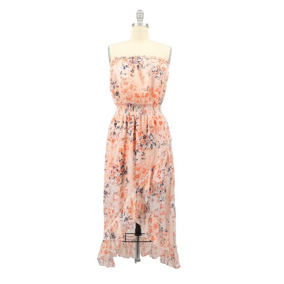 Ramy Brook Manon Dress Strapless Silk Floral Ruffle Midi S Blush Combo - Picture 3 of 9
